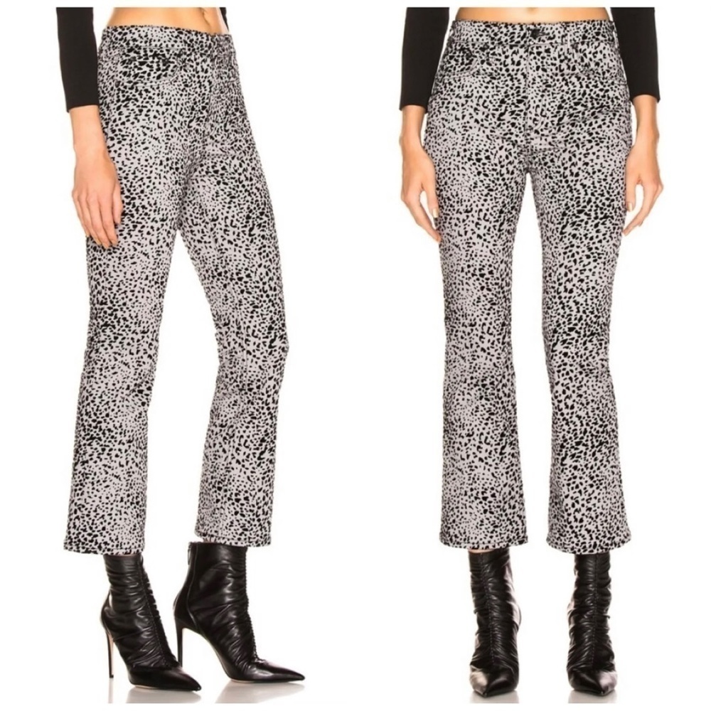 Rag & Bone Sz 26 Velvet Flocked Gray Leopard Print Cropped Flared Jeans Womens